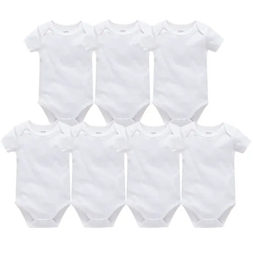 Kavkas Ropa de algodón para bebés – Juego de mamelucos de manga corta de 3 o 5 piezas para recién nacidos, para niños y niñas, mamelucos blancos sólidos de 0 a 24 meses, ropa suave de uso diario para bebés