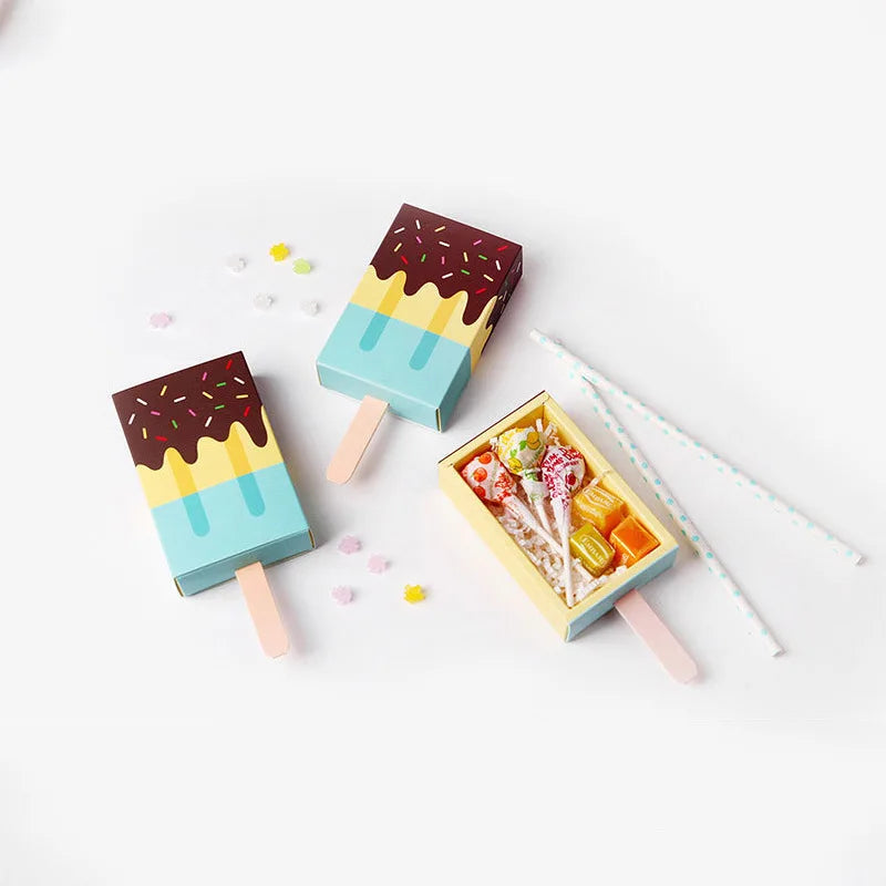 Boîtes à bonbons en papier kraft en forme de crème glacée 5/10 PCS avec plateau coulissant pour pop-corn, cadeaux de fête et emballages cadeaux d'anniversaire