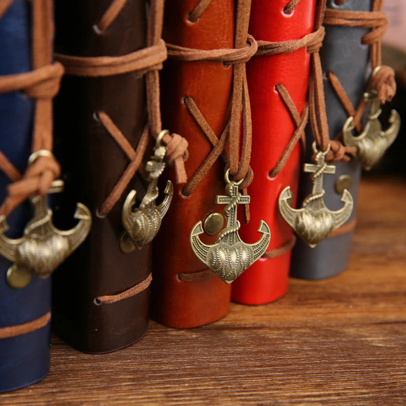 Retro Spiral Leather Notebook – Vintage Pirate Journal with Refillable Pages