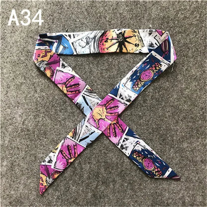 Women's Skinny Silk Scarf – Fashion Handle Bag Twilly Wrap, Versatile Head Scarf & Bag Decoration Accessory