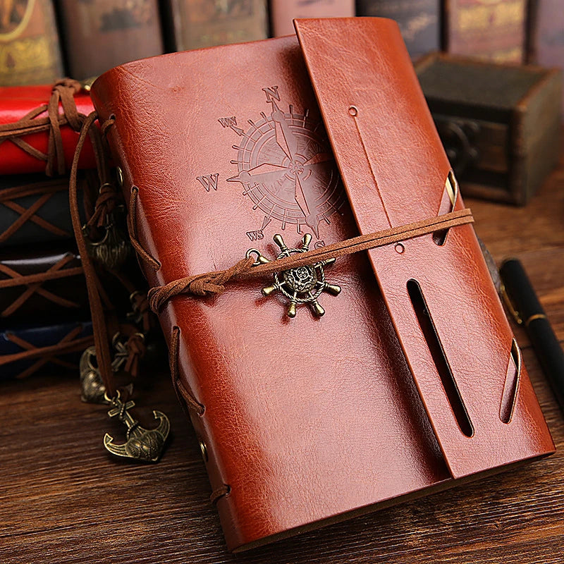 Retro Spiral Leather Notebook – Vintage Pirate Journal with Refillable Pages