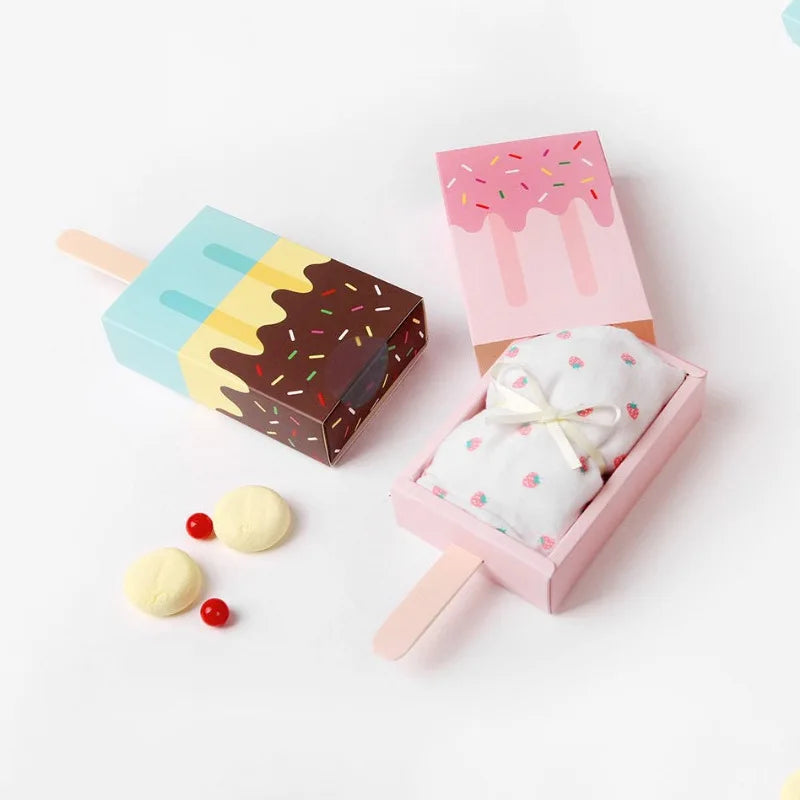 Boîtes à bonbons en papier kraft en forme de crème glacée 5/10 PCS avec plateau coulissant pour pop-corn, cadeaux de fête et emballages cadeaux d'anniversaire