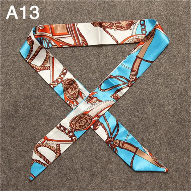 Women's Skinny Silk Scarf – Fashion Handle Bag Twilly Wrap, Versatile Head Scarf & Bag Decoration Accessory
