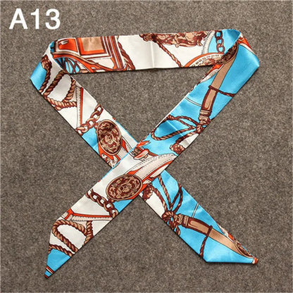 Women's Skinny Silk Scarf – Fashion Handle Bag Twilly Wrap, Versatile Head Scarf & Bag Decoration Accessory