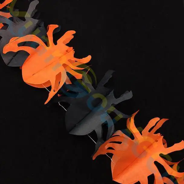 Halloween Paper Chain Garland – Spider, Pumpkin, Ghost & Bat Hanging Decorations with Pull-Flower Banner for Halloween Parties