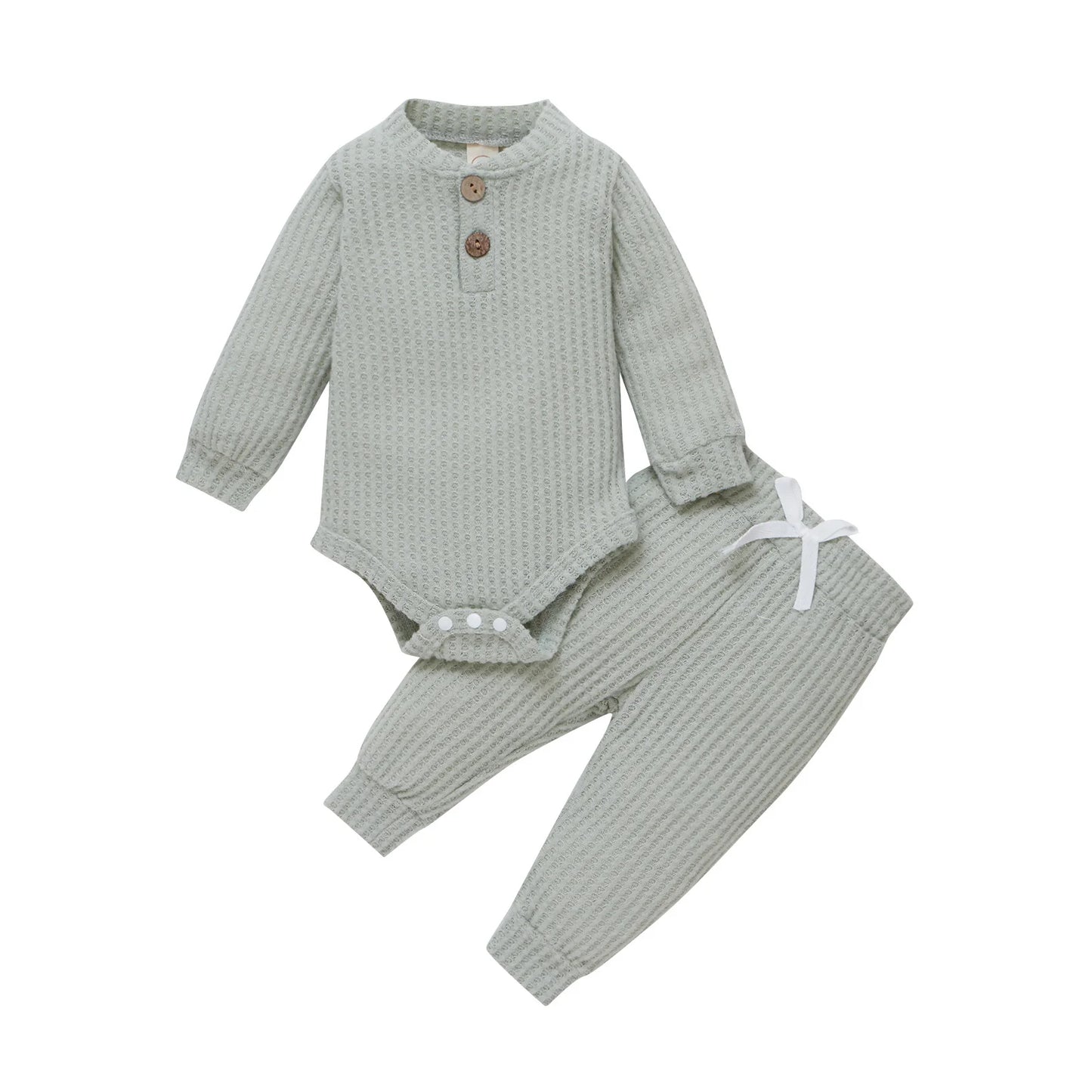 Conjunto de ropa para bebé recién nacido – Body de manga larga acanalado y a cuadros con pantalones elásticos, conjunto de 2 piezas de primavera y otoño para bebés y niñas, conjunto de ropa suave e informal para niños pequeños
