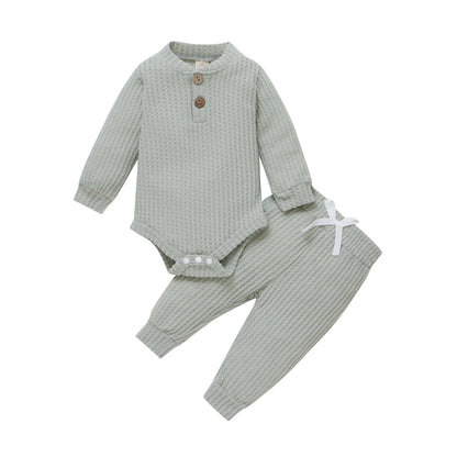 Conjunto de ropa para bebé recién nacido – Body de manga larga acanalado y a cuadros con pantalones elásticos, conjunto de 2 piezas de primavera y otoño para bebés y niñas, conjunto de ropa suave e informal para niños pequeños