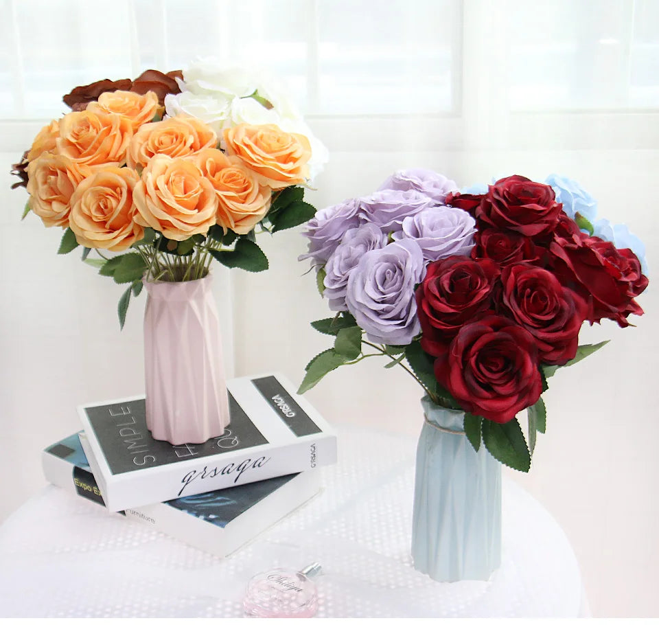 9 Heads Artificial Camellia Rose Bouquet – Realistic Faux Flowers for Wedding Decor, Party Displays, Home Decoration & Floral Gifts