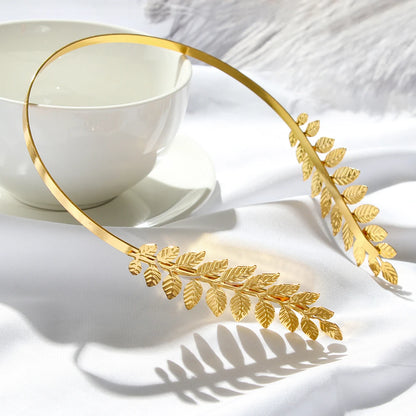 Vintage Gold Leaf Bridal Headband – Roman Greek Goddess Wedding Tiara Crown Hair Accessory for Women