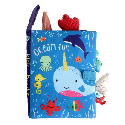 Livre en tissu éducatif pour bébés – Jouet d'apprentissage pour nourrissons de 0 à 36 mois, livre sensoriel d'éveil avec papier bruissant, hochet en queue, activité de puzzle interactive parent-enfant pour tout-petits