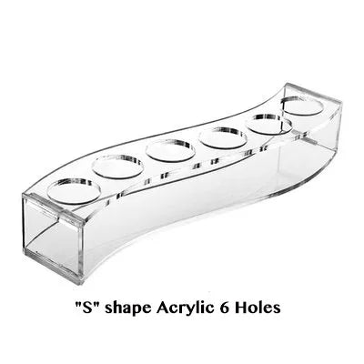 Wooden Acrylic Shot Glass Holder Rack, 6-Hole Single Row Wine Tasting Flight Tray, Shot Glass Display Stand, Bar Drink Serving Tray and Cup Storage Carrier