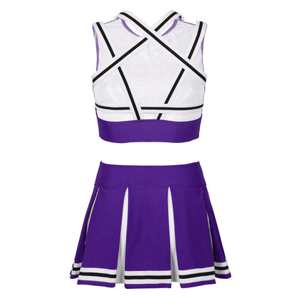 Women’s Cheerleader Cosplay Costume – Uniform Set (Crop Top + Mini Pleated Skirt, Carnival Outfit)