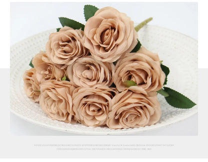 9 Heads Artificial Camellia Rose Bouquet – Realistic Faux Flowers for Wedding Decor, Party Displays, Home Decoration & Floral Gifts