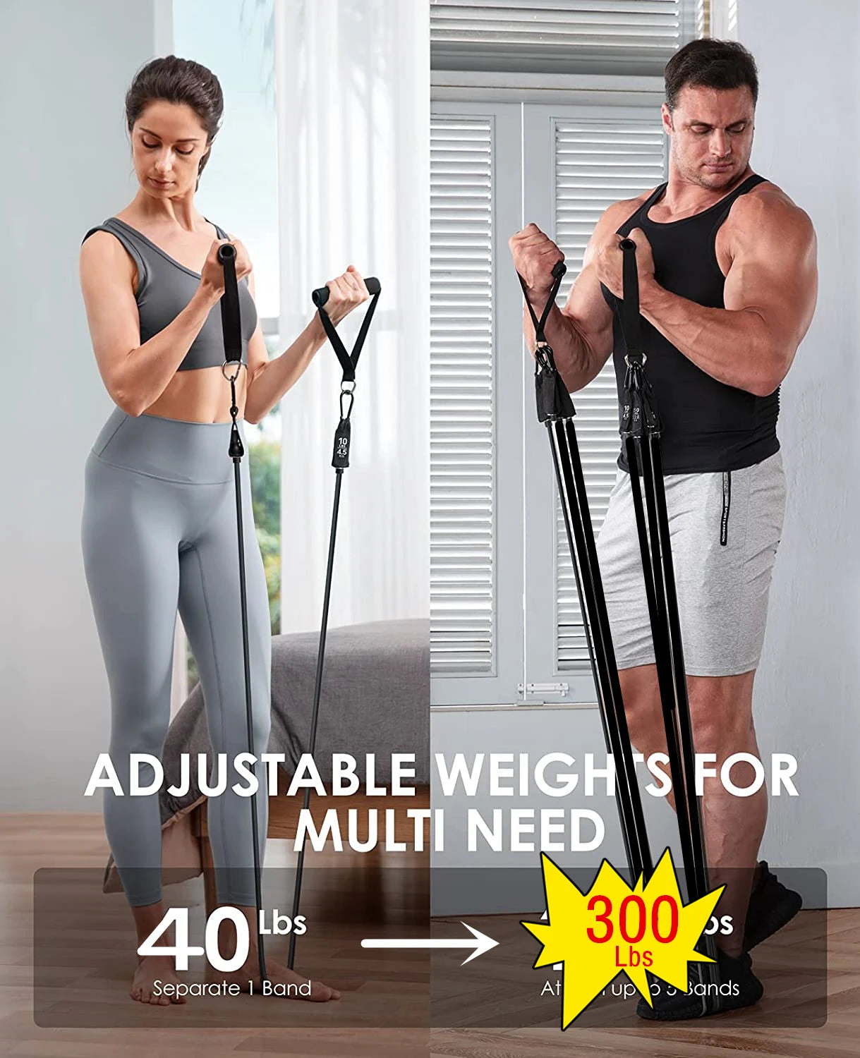 Juego de Bandas de Resistencia para Barra de Ejercicio – Expansor de Cuerda para Pilates y Yoga para Entrenamiento de Fuerza, Fisicoculturismo, Gimnasio en Casa y Ejercicios de Fitness