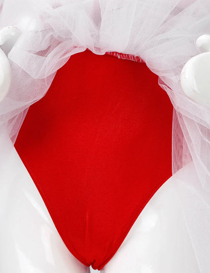 Girls' Christmas Candy Cane Costume Dress, Red and White Striped Sequin Mesh Tutu Leotard for Ballet, Skating, Dance, Carnival, Circus and Holiday Parties
