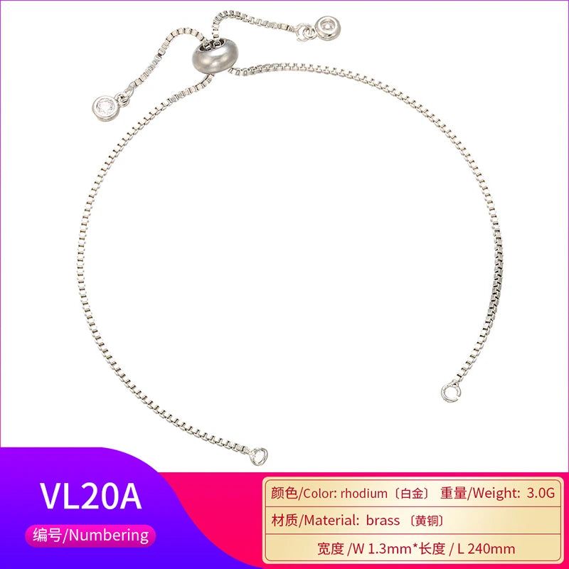 Cadena de pulsera ajustable de latón con diamantes de imitación – Cadena de joyería de 240 mm para pulseras, dijes y fabricación de joyas