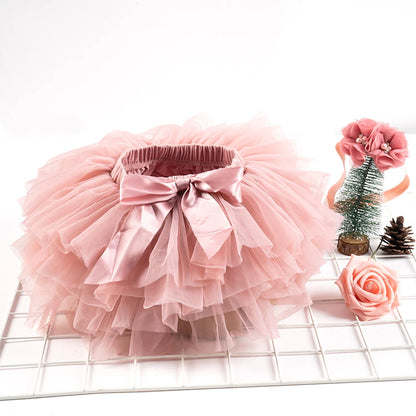2PCS Baby Girls' Tulle Tutu Bloomers Set – Newborn Diaper Cover Skirt with Matching Headband, Rainbow Princess Outfit for Infants