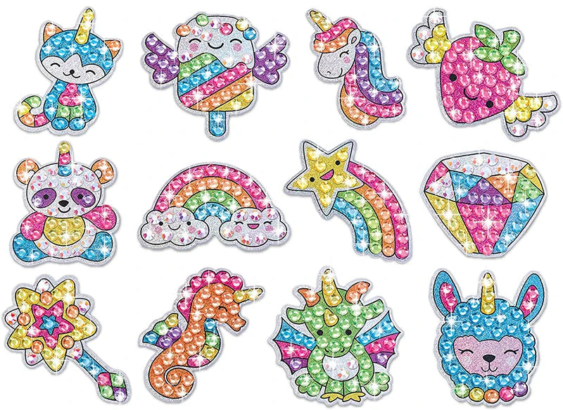 Kit de pegatinas de pintura de diamantes grandes de 12 piezas – Manualidades de mosaico de unicornio, animales y vida marina para niños