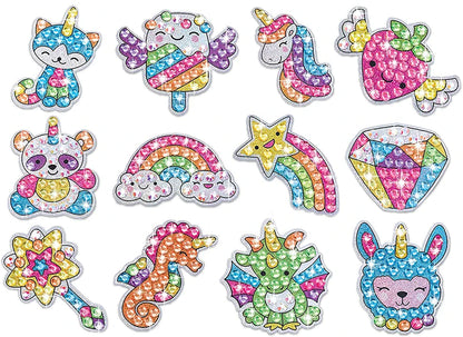Kit de pegatinas de pintura de diamantes grandes de 12 piezas – Manualidades de mosaico de unicornio, animales y vida marina para niños