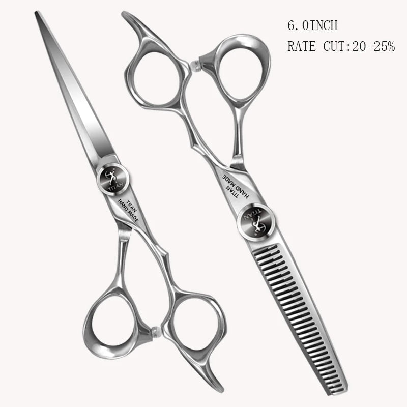 TITAN Kit de Ciseaux Professionnels de Coiffure – Ciseaux de Coupe et d'Effilage pour Barbiers, Ciseaux de Salon en Acier Japonais 440C 5.5/6.0/6.5/7.0 Pouces pour Coiffeurs et Barbiers