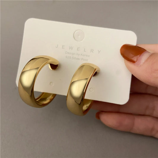 Silver Color Hoop Earrings – Minimalist C-Shape Circle Earrings for Women & Girls, Classic Fashion Jewelry Accessories for Party, Everyday Wear & Gift Giving
