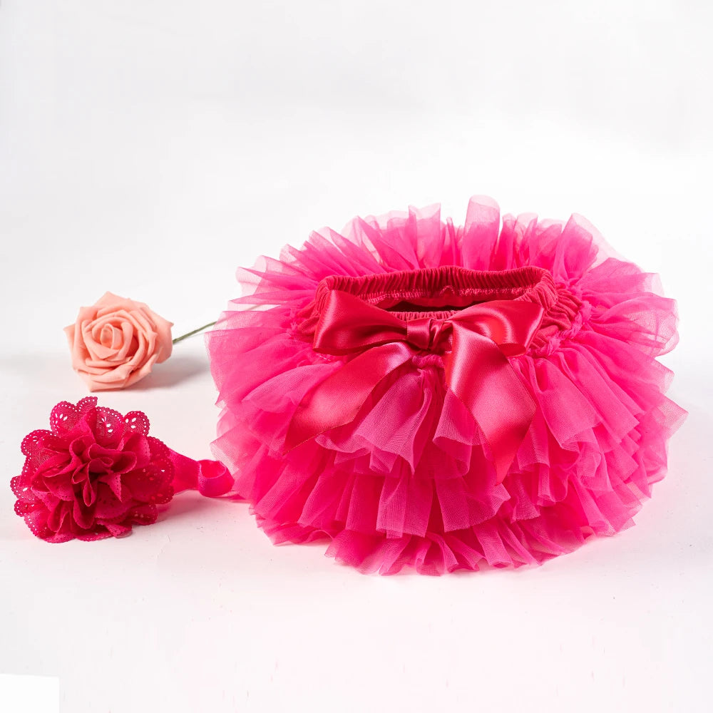 2PCS Baby Girls' Tulle Tutu Bloomers Set – Newborn Diaper Cover Skirt with Matching Headband, Rainbow Princess Outfit for Infants