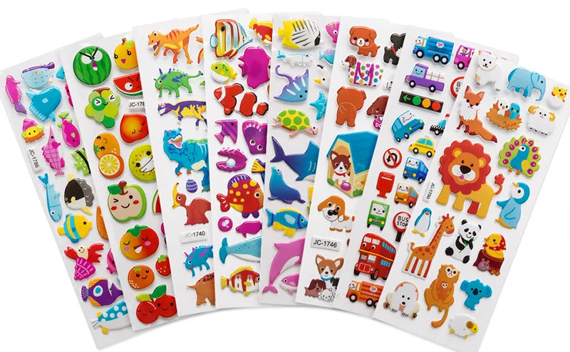 Autocollants 3D gonflés pour enfants – Feuilles d'autocollants éducatifs de dessins animés, jouet de bricolage créatif pour tout-petits, garçons et filles, cadeau d'activité artistique amusante