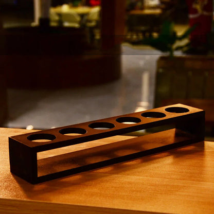 Wooden Acrylic Shot Glass Holder Rack, 6-Hole Single Row Wine Tasting Flight Tray, Shot Glass Display Stand, Bar Drink Serving Tray and Cup Storage Carrier