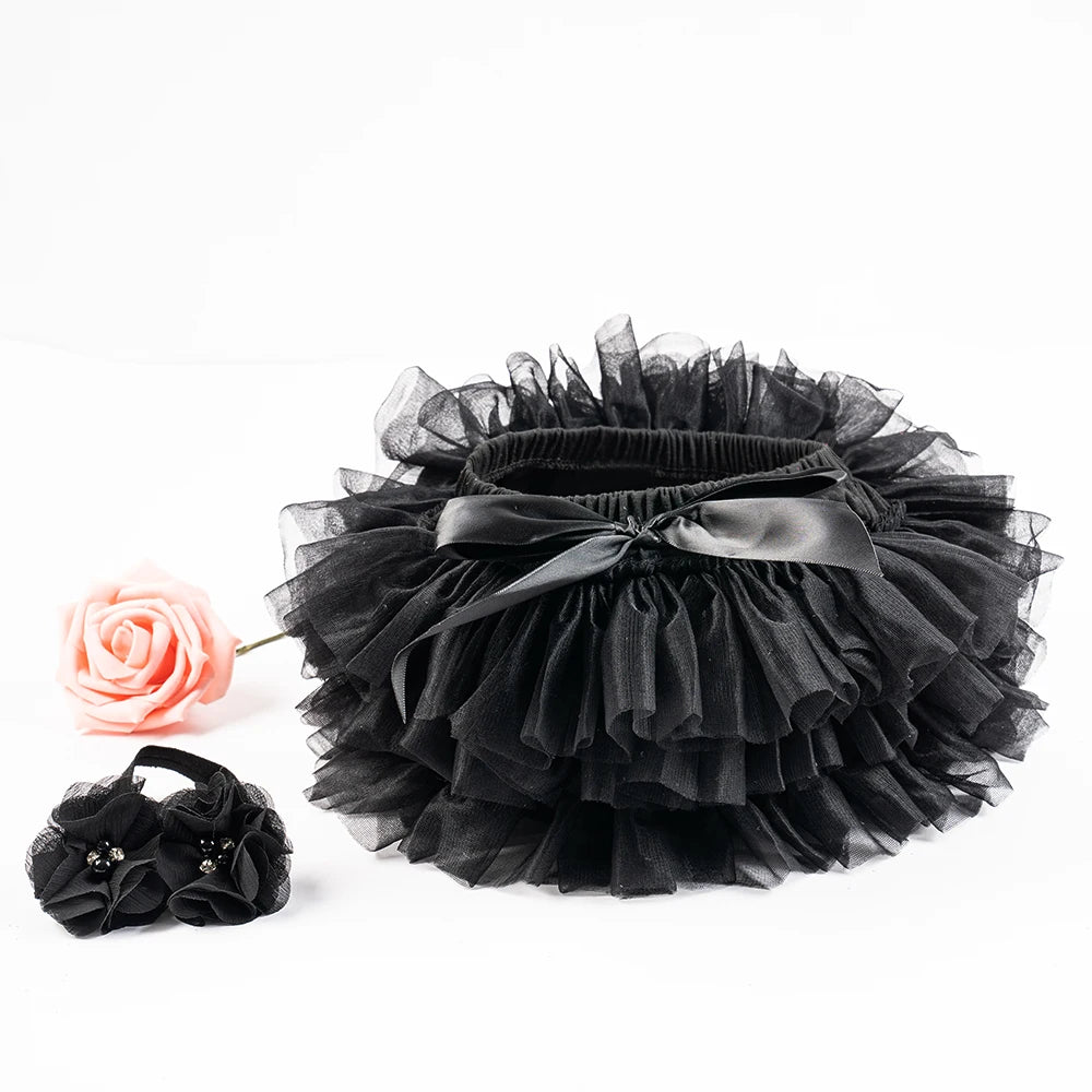 2PCS Baby Girls' Tulle Tutu Bloomers Set – Newborn Diaper Cover Skirt with Matching Headband, Rainbow Princess Outfit for Infants