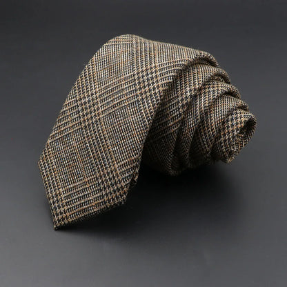 Men's 6cm Handmade Cotton Skinny Plaid Necktie – Slim Striped Grey Tie for Business, Casual & Wedding Wear