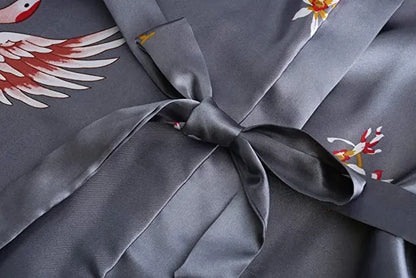Silk Satin Floral Wedding Robe – Bride Bridesmaid Short Kimono Bathrobe Dressing Gown for Women