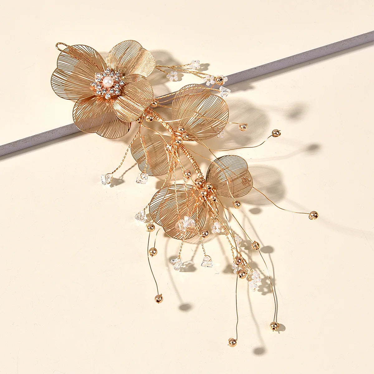 Vintage Gold Floral Bridal Headband with Pearls – Fairy Wedding Tiara for Brides, Prom & Special Occasions