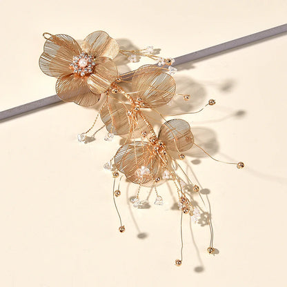 Vintage Gold Floral Bridal Headband with Pearls – Fairy Wedding Tiara for Brides, Prom & Special Occasions