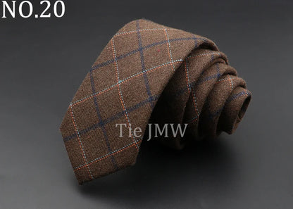 Men's 6cm Handmade Cotton Skinny Plaid Necktie – Slim Striped Grey Tie for Business, Casual & Wedding Wear