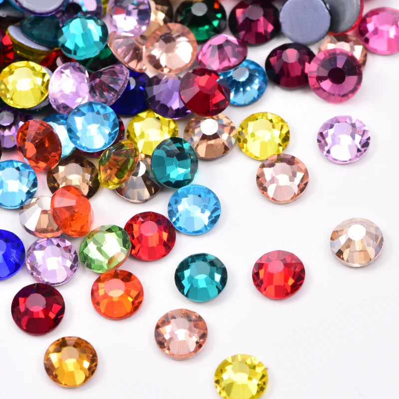 Set de diamantes de imitación de fijación en caliente de 1440 piezas – Piedras de cristal brillante de base plana para decoración de uñas, ropa y manualidades