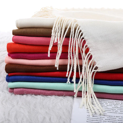 Bufanda de cachemira sólida para mujer – Chal Pashmina cálido de otoño invierno con diseño de borlas, accesorio de moda Foulard para hombres y mujeres