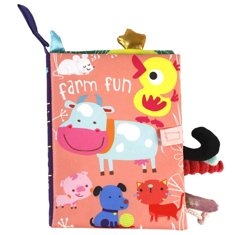 Livre en tissu éducatif pour bébés – Jouet d'apprentissage pour nourrissons de 0 à 36 mois, livre sensoriel d'éveil avec papier bruissant, hochet en queue, activité de puzzle interactive parent-enfant pour tout-petits