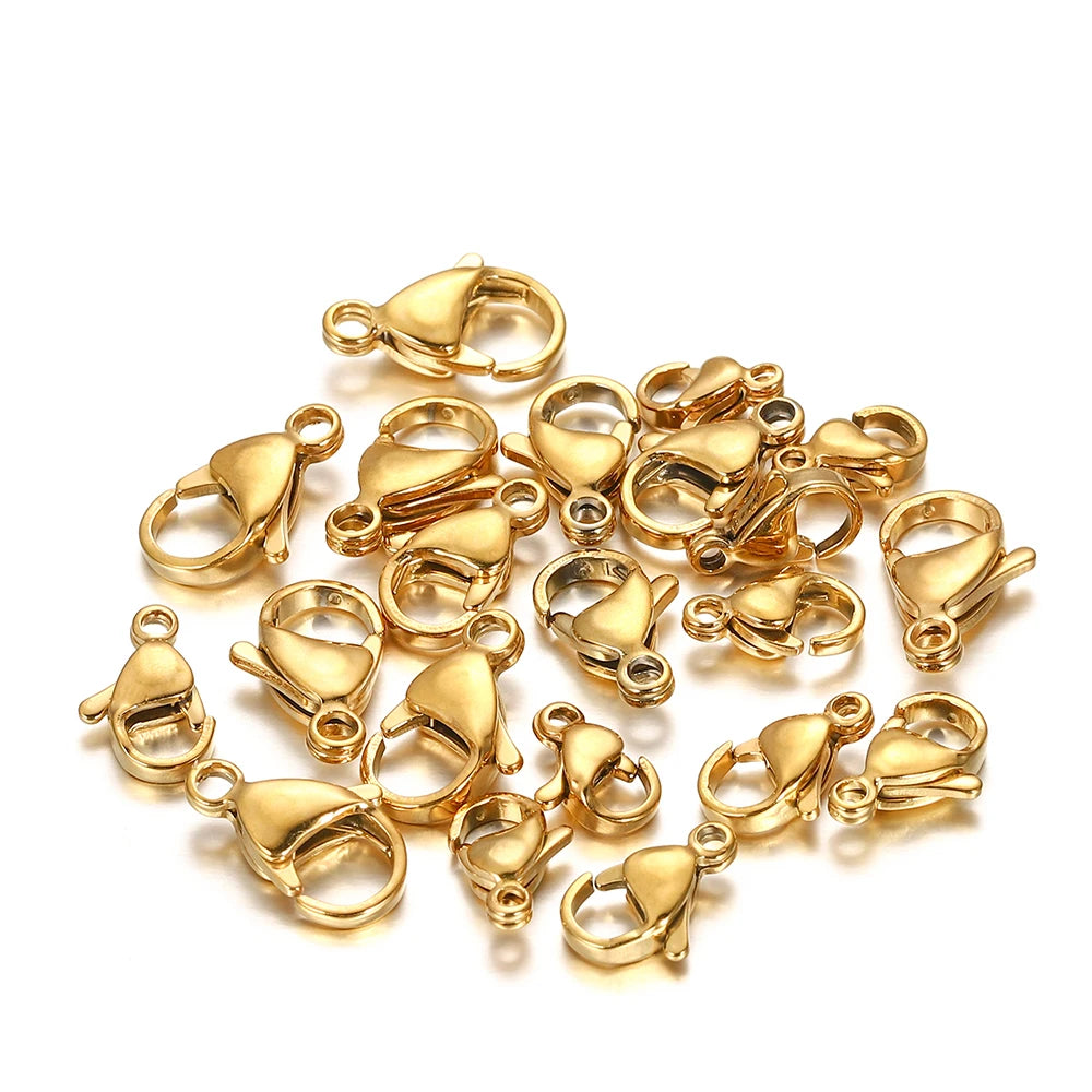 10–30 Broches de Langosta de Acero Inoxidable Chapado en Oro – Broches de Pinza para Pulseras, Collares y Suministros para Hacer Joyas DIY