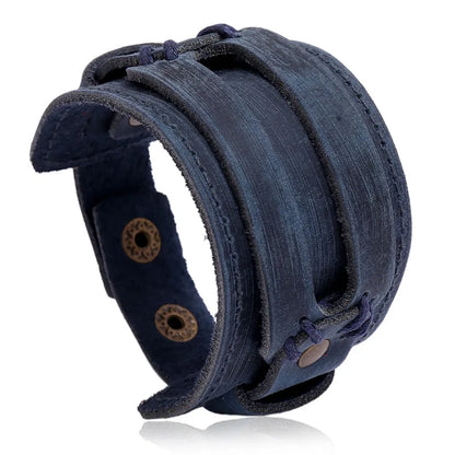 Modyle Wide Genuine Leather Cuff Bracelet – Vintage Brown & Black Punk Wristband for Men | Retro Fashion Jewelry Accessory