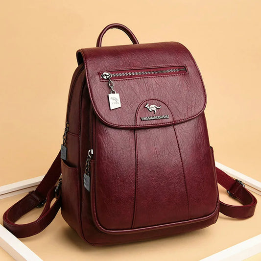 7-Color Women's Soft Leather Backpack – Vintage Casual Shoulder Bag for Travel, School & Everyday Use, Stylish Ladies' Sac à Dos