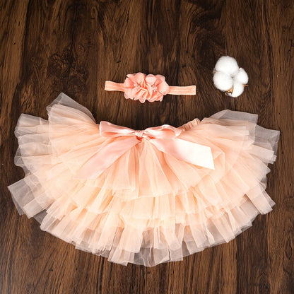 2PCS Baby Girls' Tulle Tutu Bloomers Set – Newborn Diaper Cover Skirt with Matching Headband, Rainbow Princess Outfit for Infants