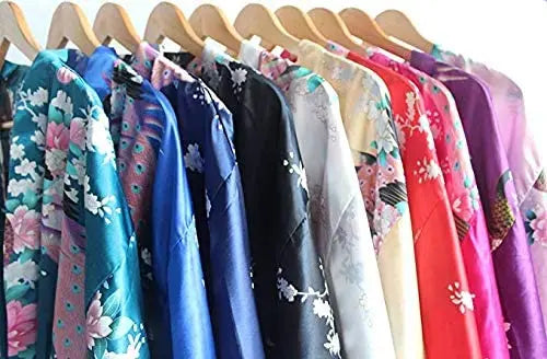 Silk Satin Floral Wedding Robe – Bride Bridesmaid Short Kimono Bathrobe Dressing Gown for Women
