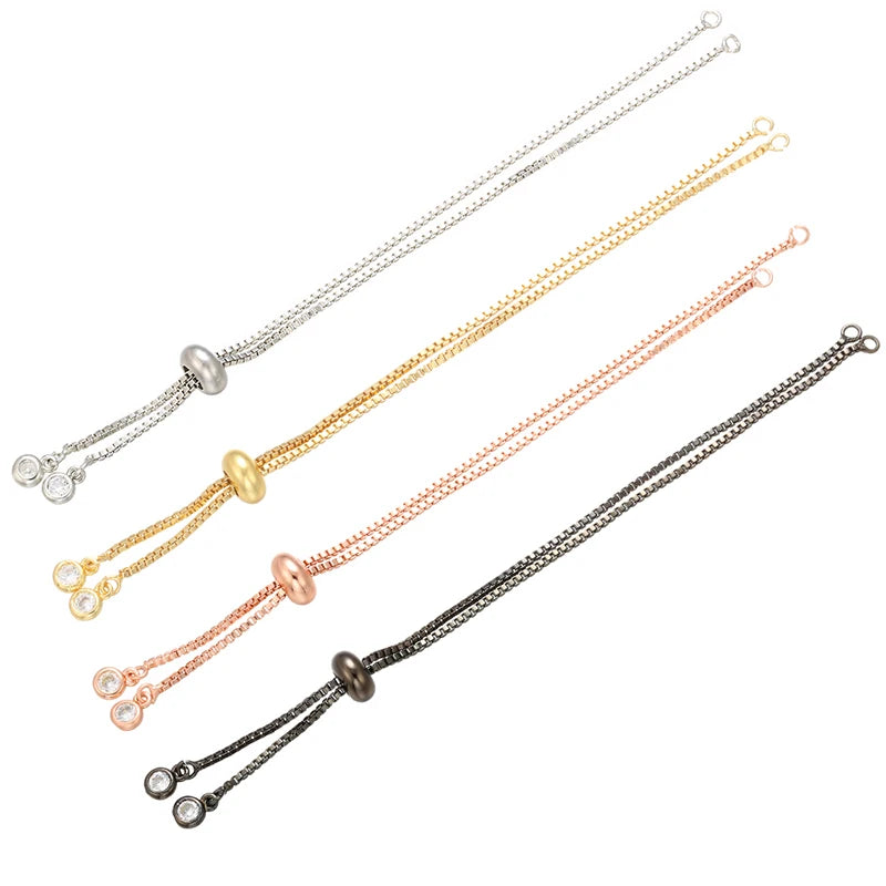 Cadena de pulsera ajustable de latón con diamantes de imitación – Cadena de joyería de 240 mm para pulseras, dijes y fabricación de joyas
