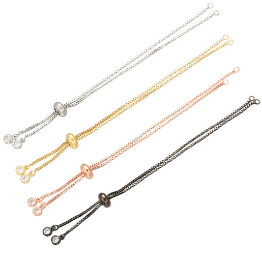 Cadena de pulsera ajustable de latón con diamantes de imitación – Cadena de joyería de 240 mm para pulseras, dijes y fabricación de joyas