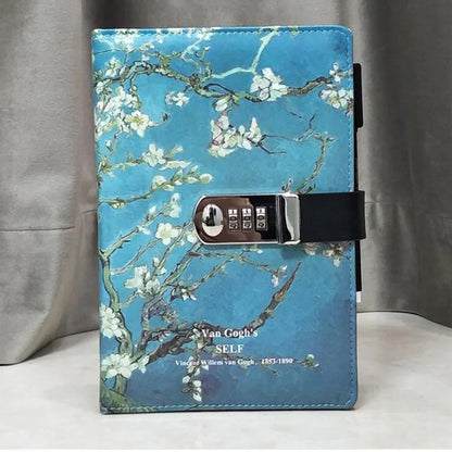 Password Lock Diary Notebook – Van Gogh Starry Night & Apricot Blossom Cover, 260-Page Secret Journal for Students & Kids