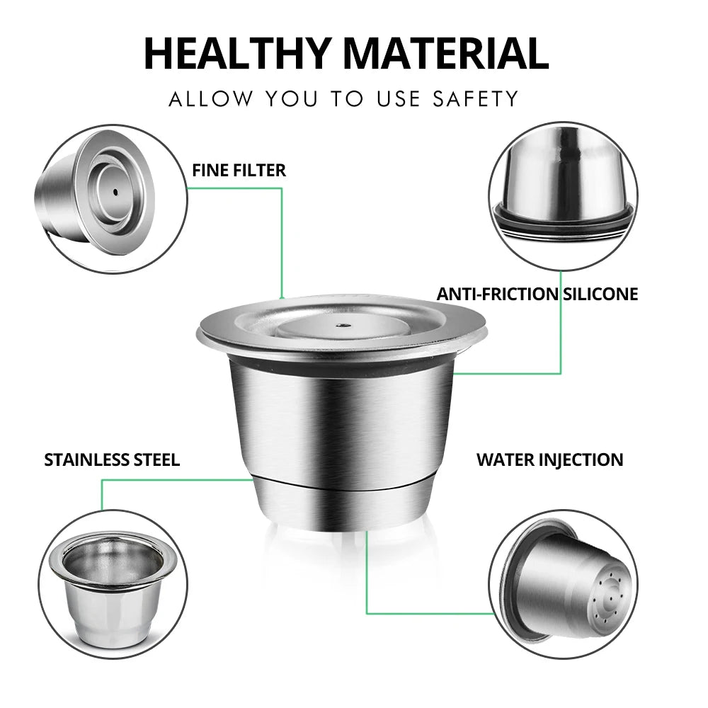 iCafilas Reusable Coffee Capsule – Stainless Steel Refillable Coffee Pod Filter Compatible with Nespresso Coffee Machines, Eco-Friendly Reusable Espresso Cup for Home Brewing