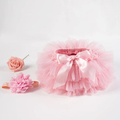 2PCS Baby Girls' Tulle Tutu Bloomers Set – Newborn Diaper Cover Skirt with Matching Headband, Rainbow Princess Outfit for Infants