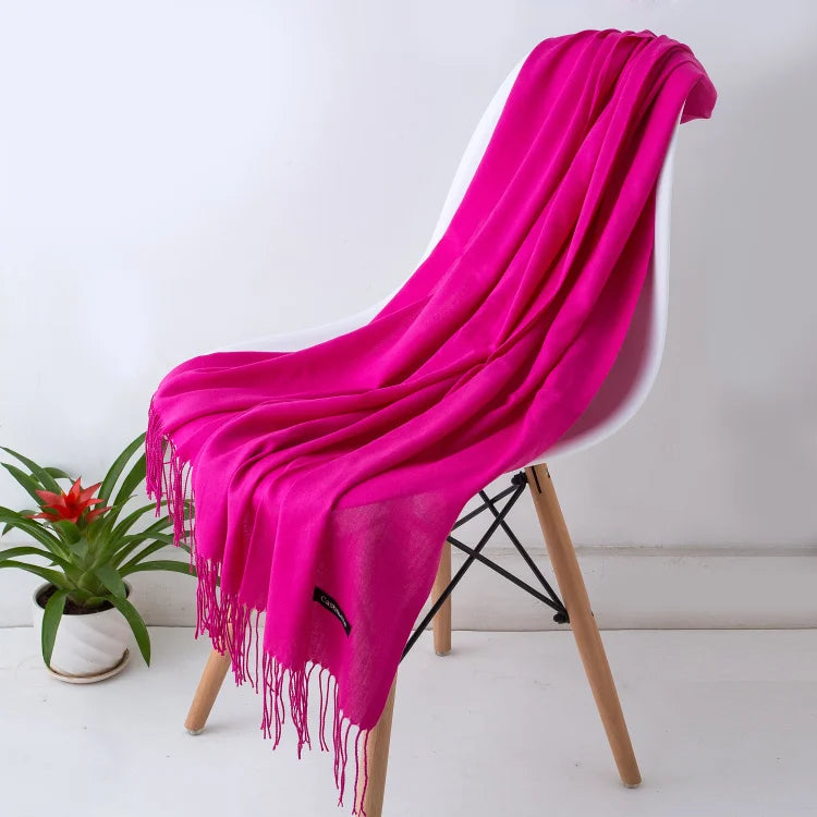 Bufanda de cachemira sólida para mujer – Chal Pashmina cálido de otoño invierno con diseño de borlas, accesorio de moda Foulard para hombres y mujeres