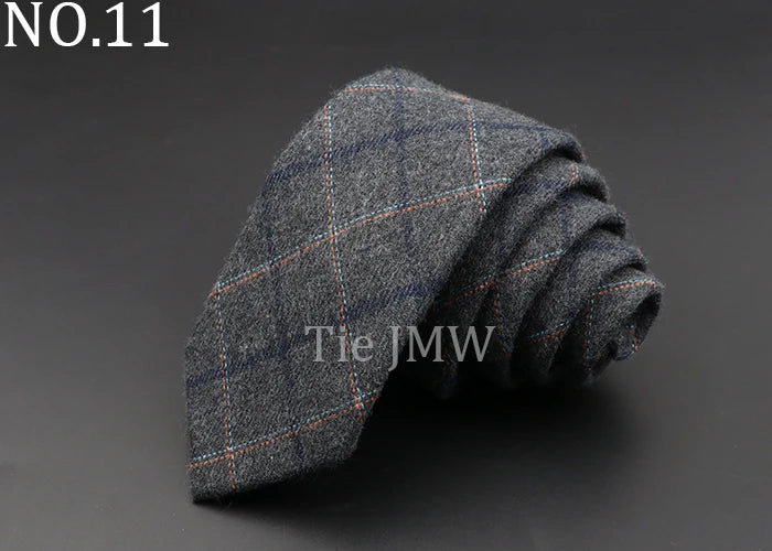 Men's 6cm Handmade Cotton Skinny Plaid Necktie – Slim Striped Grey Tie for Business, Casual & Wedding Wear