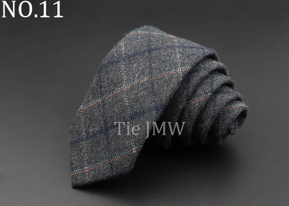 Men's 6cm Handmade Cotton Skinny Plaid Necktie – Slim Striped Grey Tie for Business, Casual & Wedding Wear